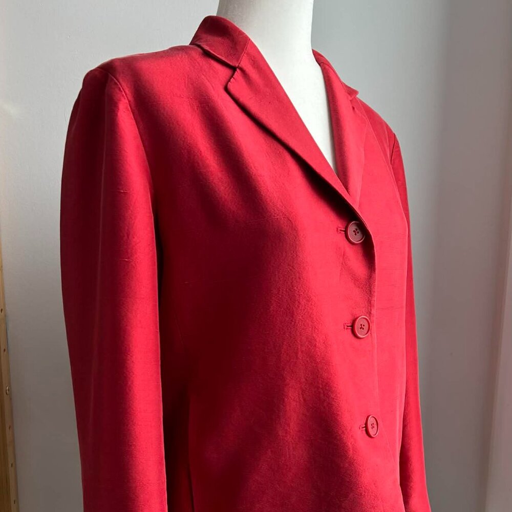Vintage Ralph Lauren Red Pure Silk Shantung Tailored Blazer with Pockets – US 6